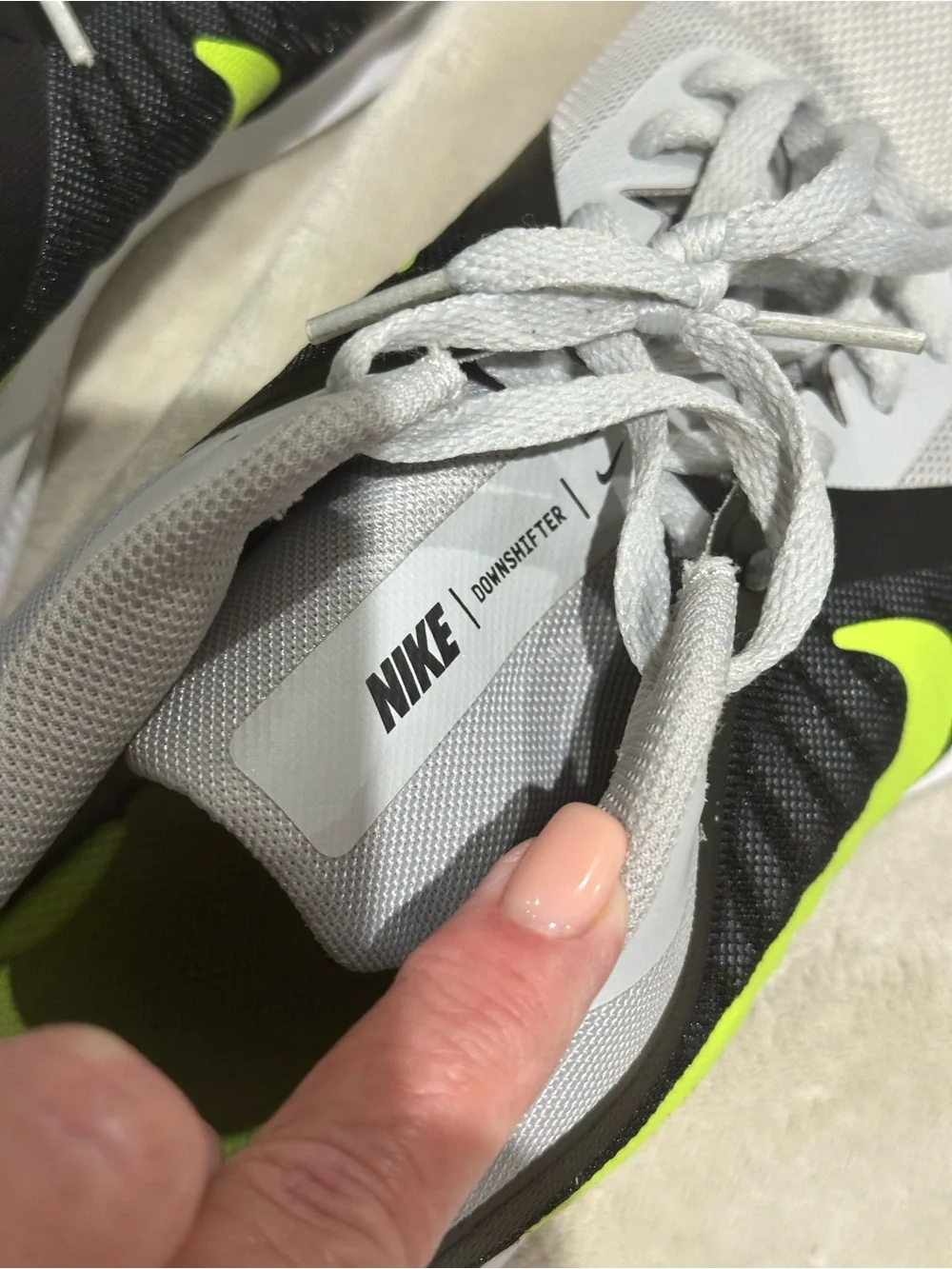 Mens Nike Downshifter Athletic Shoe White, Black & Neon Green